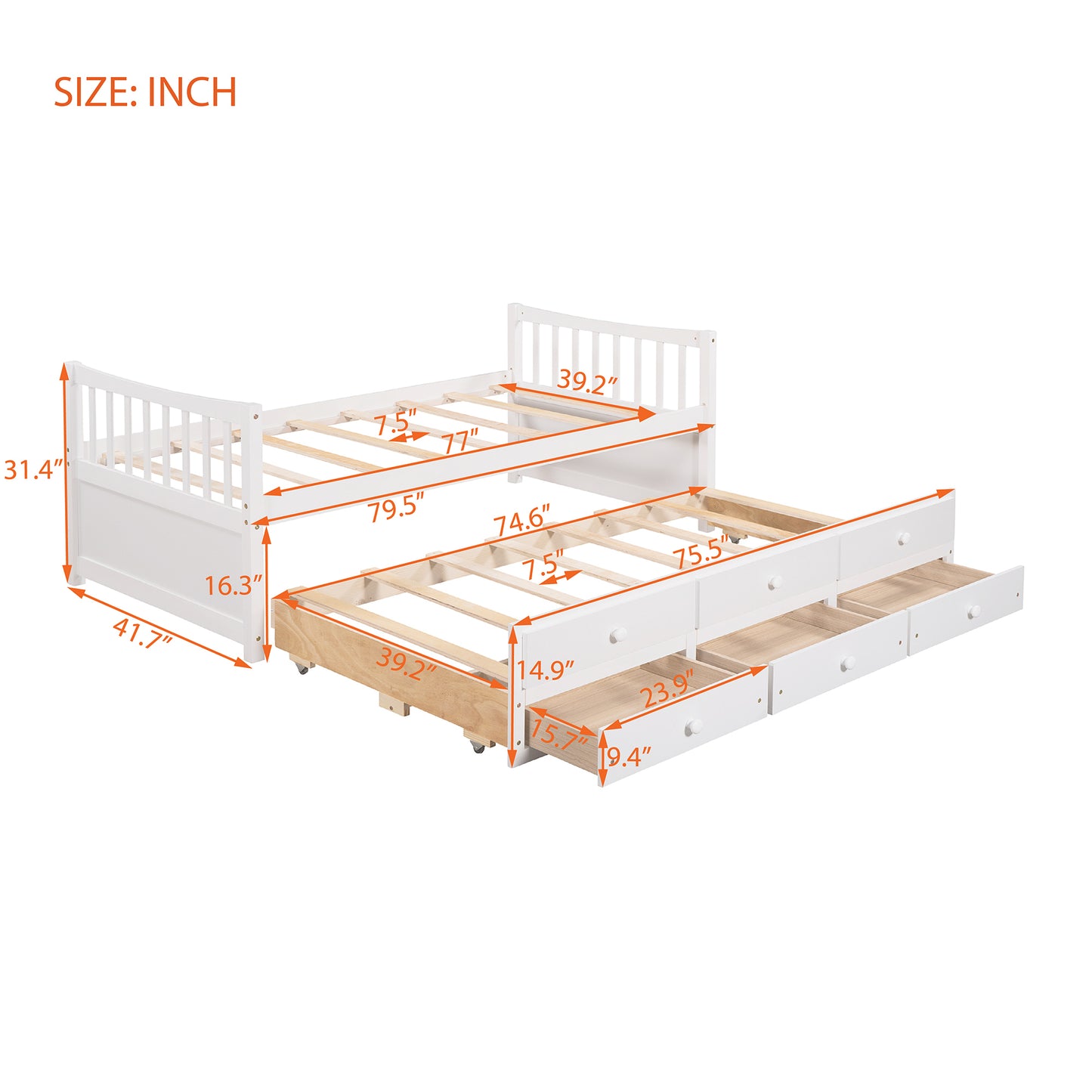 Daybed with Trundle and Drawers, Twin Size, White(OLD SKU: LP0000141KAA)