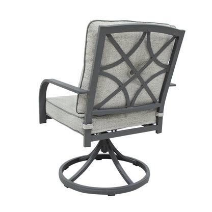 Outdoor cast aluminum patio swivel chair with cushion - Set of 2 (matt black frame & beige cushion)