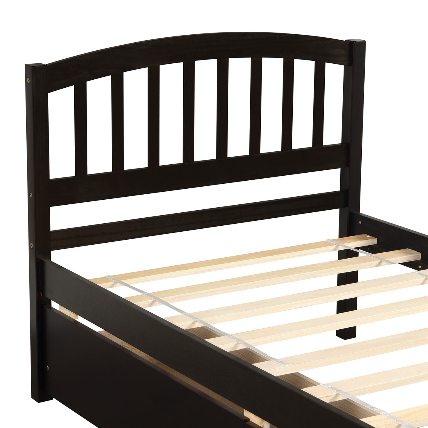 Twin Platform Storage Bed Wood Bed Frame with Two Drawers and Headboard, Espresso（Previous SKU: SF000062PAA）