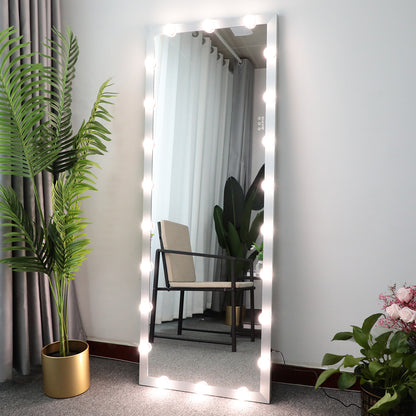 Modern Wall standing Bedroom Hotel Full Length Mirror with LED Bulbs Touch Control Whole Body Dressing Hollywood Vanity Mirror With 3 color Lights