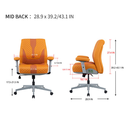 Office Desk Chair, Air Cushion Mid Back Ergonomic Managerial Executive Chairs, Headrest and Lumbar Support Desk Chairs with Wheels and Armrest, Yellow/Grey