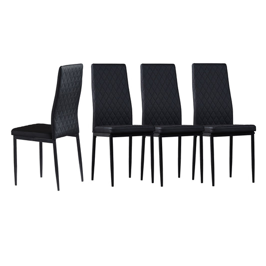 Black modern minimalist dining chair fireproof leather sprayed metal pipe diamond grid pattern restaurant home conference chair set of 4