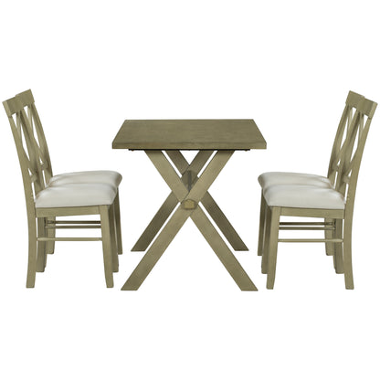 TOPMAX 5 Pieces Farmhouse Rustic Wood Kitchen Dining Table Set with Upholstered 4 X-back Chairs, Gray Green