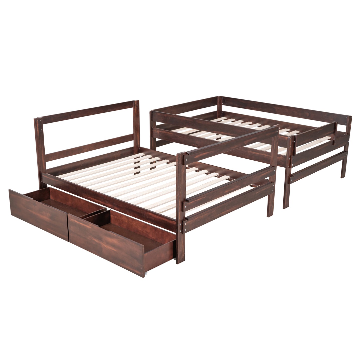 Full over Full Wood Bunk Bed with 2 Drawers, Espresso