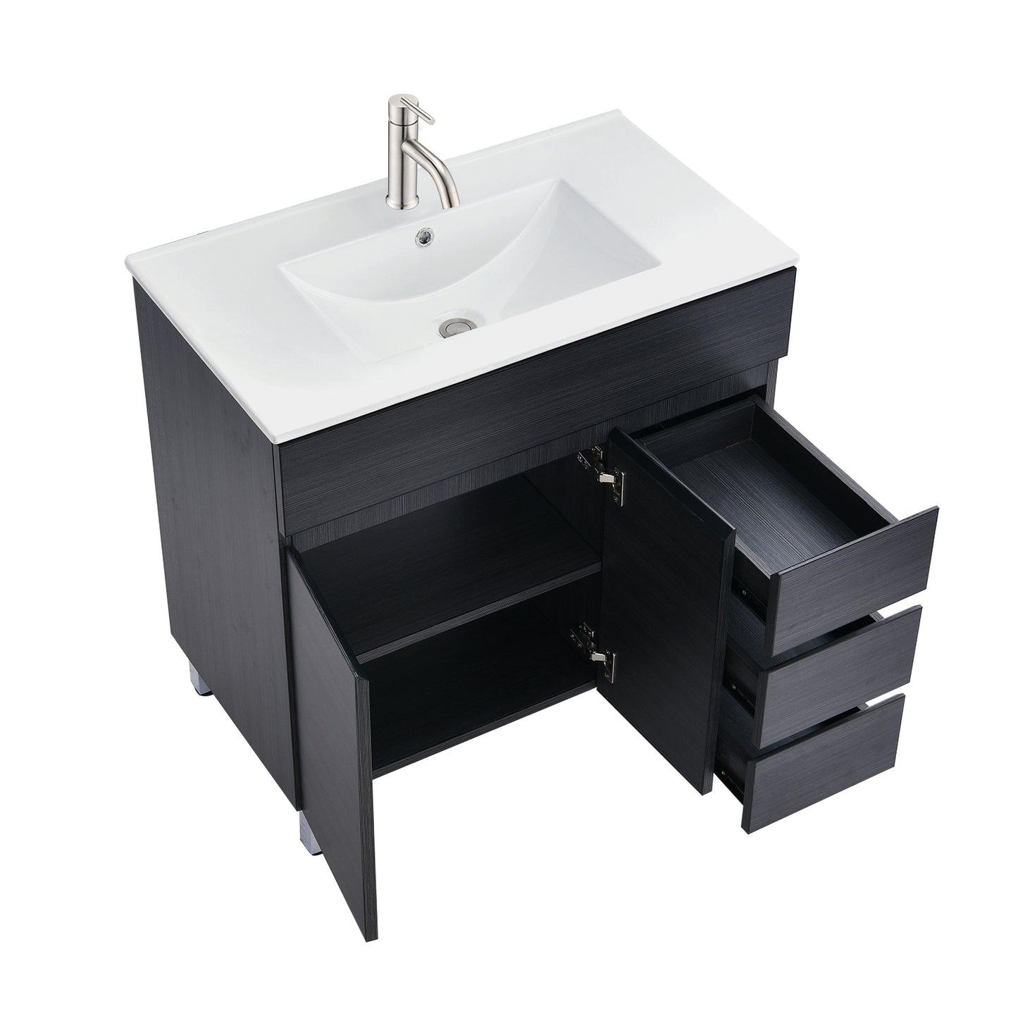 32 INCH Black Wood Bathroom Vanity Set with Faucet and Mirror