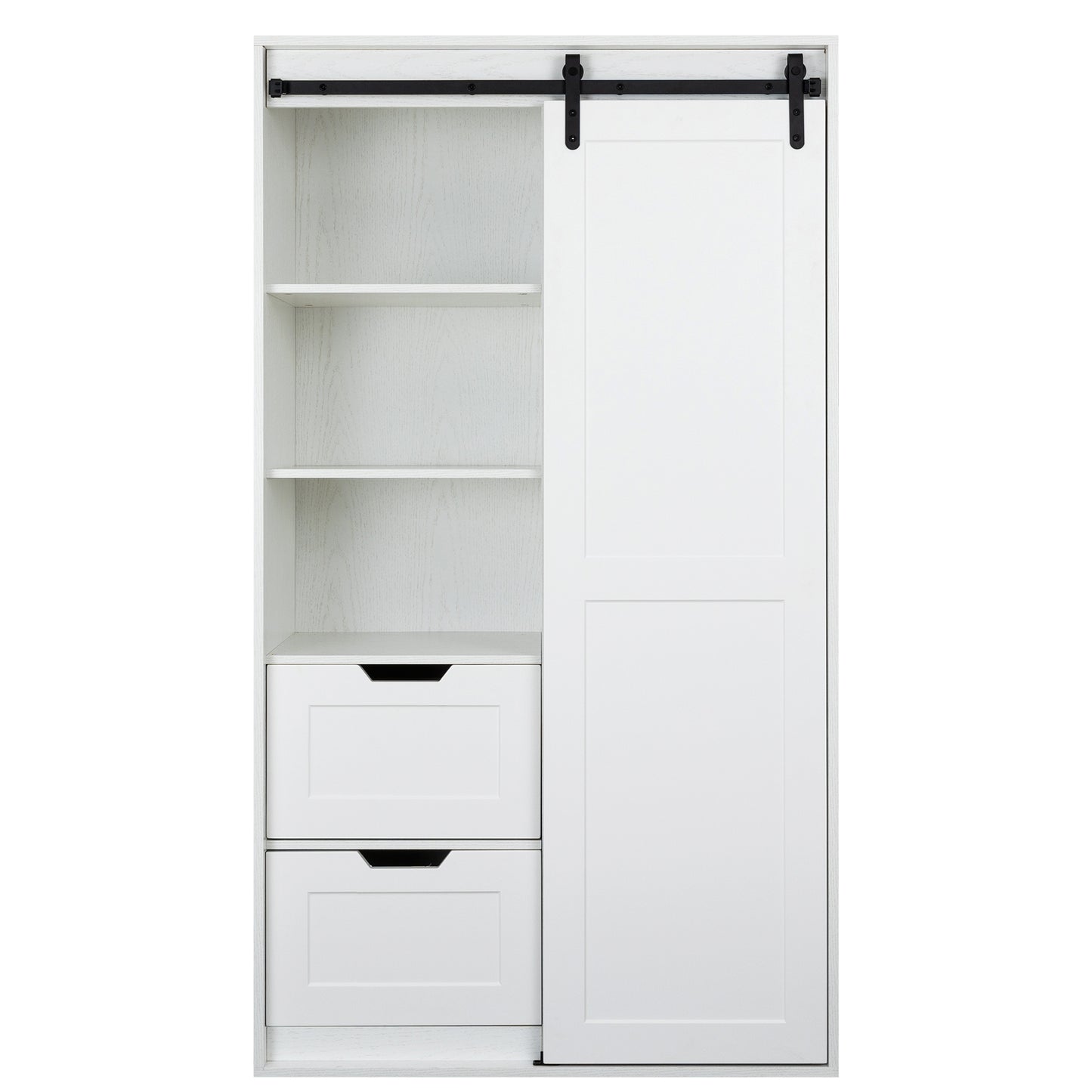 71-inch High wardrobe and cabinet , Clothes Locker，classic sliding barn door armoscope, locker, organizer for bedroom, cloakroom, living room,color： white