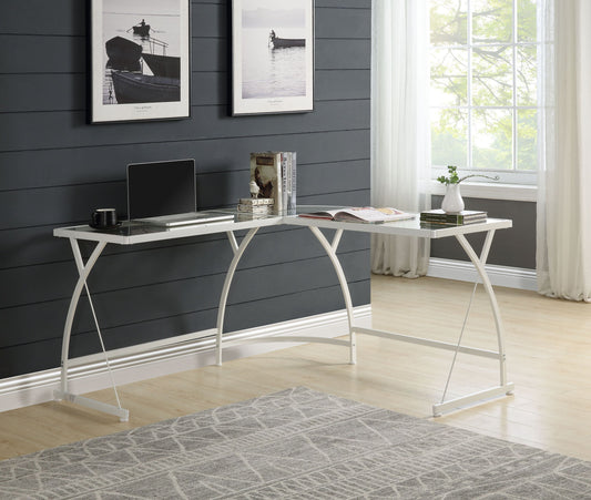 ACME Janison Computer Desk in Clear Glass & White Finish OF00052