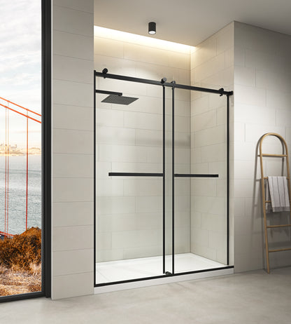 60 in. W x 76 in. HSliding Frameless Shower Door in Matte Black with Clear Glass