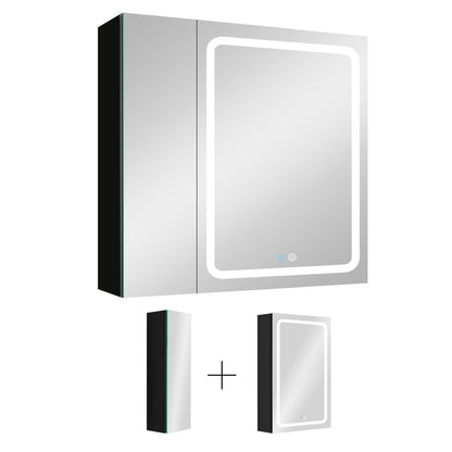 30x30 inch LED Bathroom Medicine Cabinet Surface Mount Double Door Lighted Medicine Cabinet, Medicine Cabinets for Bathroom with Mirror Defogging, Dimmer Black