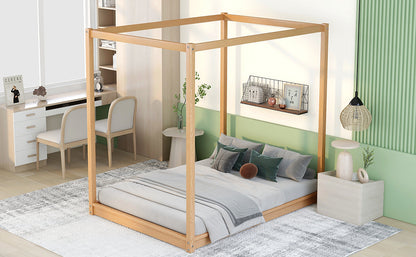 Full Size Canopy Platform Bed with Support Legs,Natural