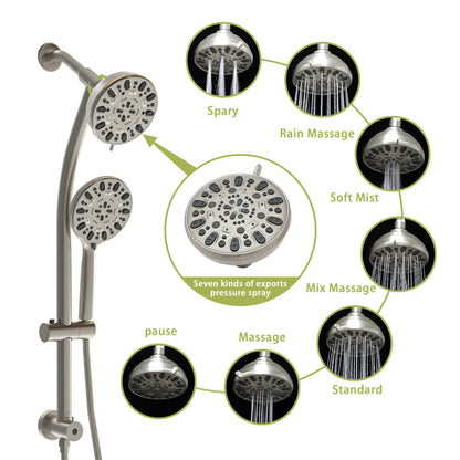 Multi Function Dual Shower Head - Shower System with 4.7" Rain Showerhead, 7-Function Hand Shower, Adjustable Slide Bar,Brushed Nickel