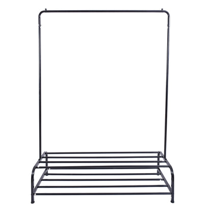 Clothing Garment Rack with Shelves, Metal Cloth Hanger Rack Stand Clothes Drying Rack for Hanging Clothes,with Top Rod Organizer Shirt Towel Rack and Lower Storage Shelf for Boxes Shoes Boots, Black