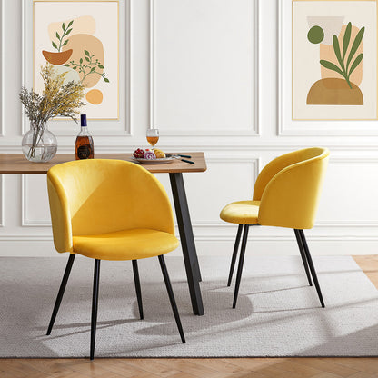 Upholstered velvet dining armrest chair set of 2 (Yellow) Metal Legs