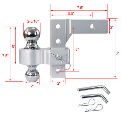 Alu Adjustable Trailer Drop Hitch,2inch receiver,6 inch adjustable