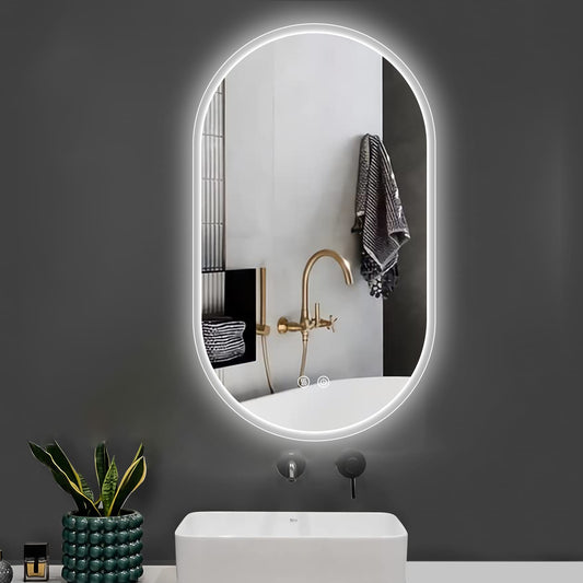 32X20 Inch Bathroom Mirror with Lights, Anti Fog Dimmable LED Mirror for Wall Touch Control, Frameless Oval Smart Vanity Mirror Vertical Hanging