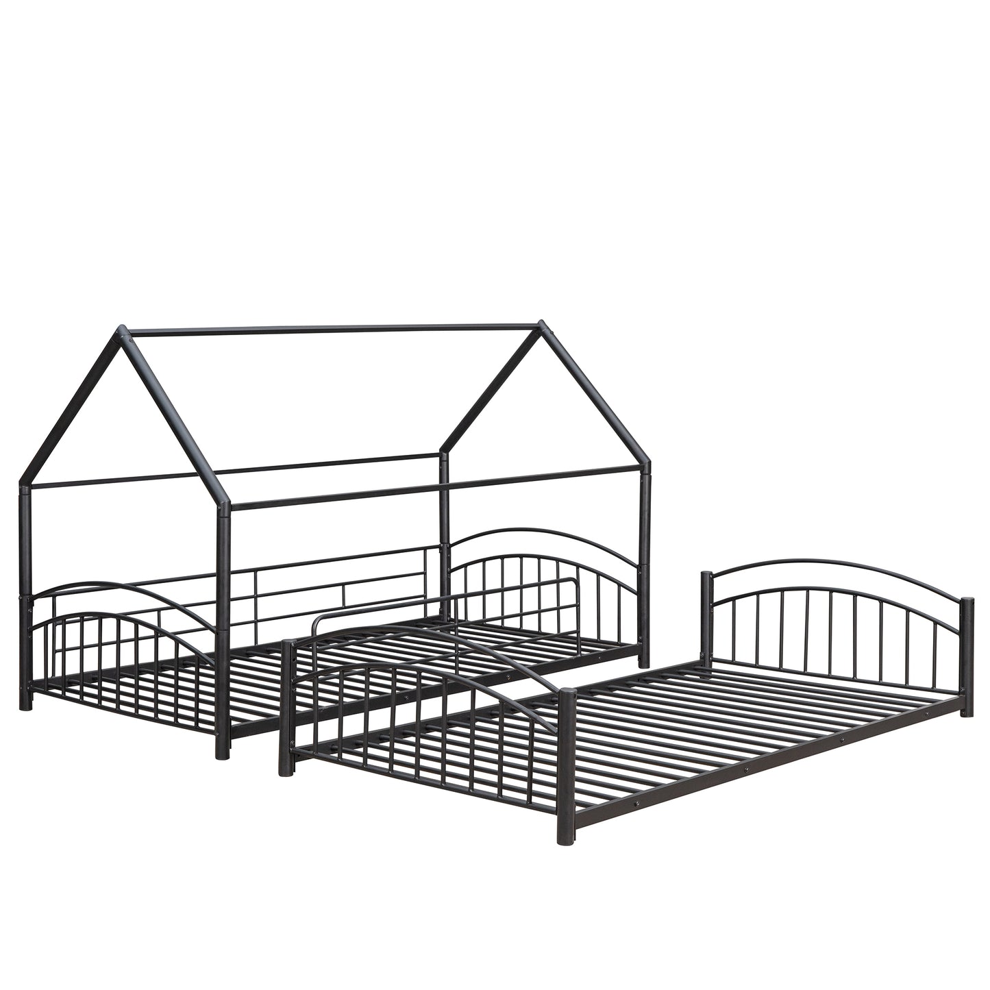 Twin Over Twin Metal Bunk Bed With Slide,Kids House Bed Black