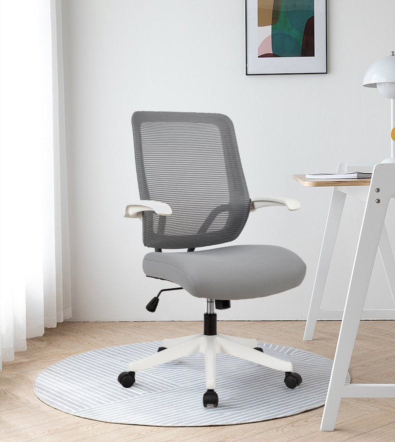 Mid-mesh task chair with flip up arms and tilt function MAX 105 °，300LBS，Grey with white frame