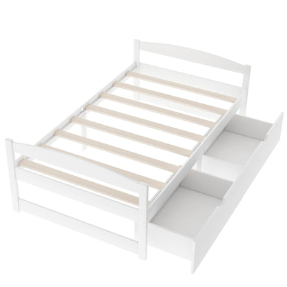 Twin size platform bed, with two drawers, white（New）