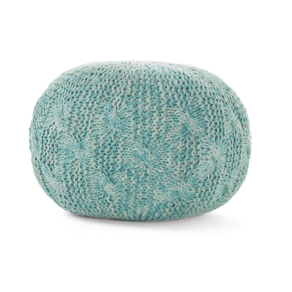 Indoor Handcrafted Modern  Fabric Weave Pouf  Aqua