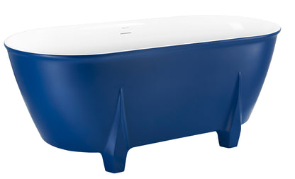 59" 100% Acrylic Freestanding Bathtub，Contemporary Soaking Tub，white inside and blue outside，Four corner bathtub