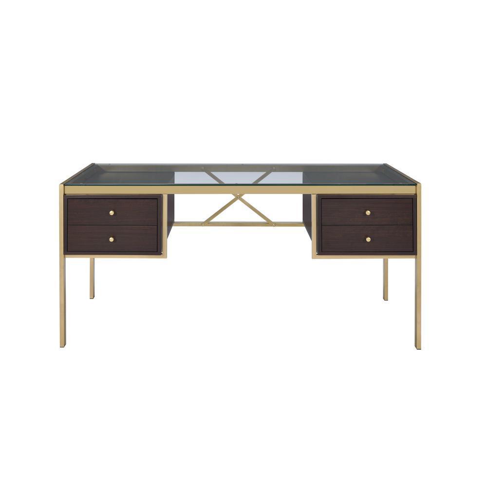 ACME Yumia Desk in Gold & Clear Glass 92785