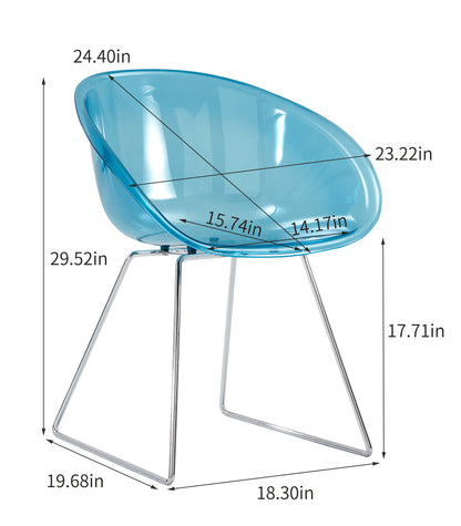 Transparent  Semicircle Side Chair, Dinning Chair, 2 pc per set