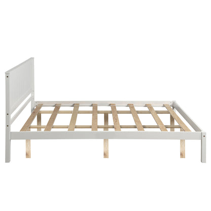 Platform Bed Frame with Headboard , Wood Slat Support , No Box Spring Needed ,Queen,White(OLD SKU:WF191420AAK)