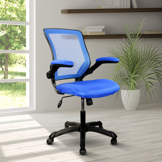 Techni Mobili Mesh Task Office Chair with Flip Up Arms, Blue