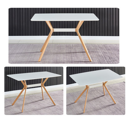 Modern Minimalist StyleDining Table MDF Anti-Scratch Top Metal Shelf Metal Heat Transfer Legs Leveling Feet For Dining Room Kitchen Office Table X 1(White)