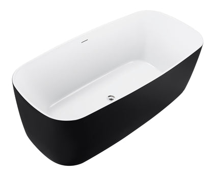 63" 100% Acrylic Freestanding Bathtub，Contemporary Soaking Tub，white inside black outside