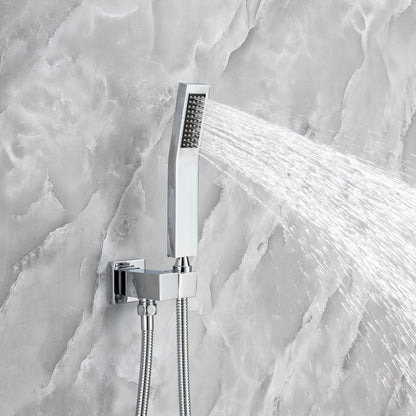 Rainfall 10 inch Shower System Bathroom Luxury Rain Mixer Silver Shower Combo Set Wall Mounted Shower Head Systems with High Pressure Head Hand Held Square Shower Head Polished Chrome Rough-in Valve