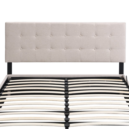 Queen Size Upholstered Platform Bed with Underneath Storage Space,Beige