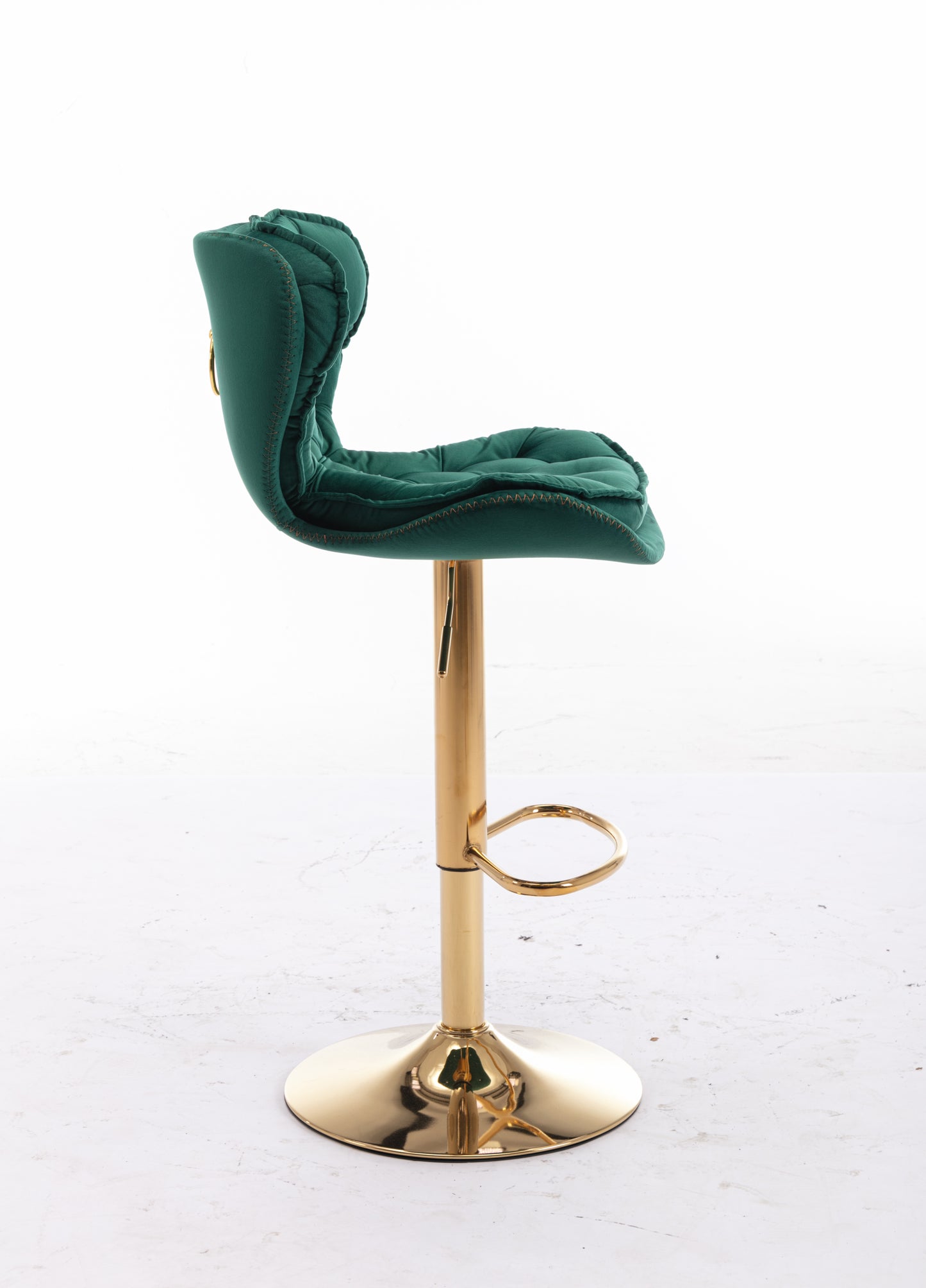 Set of 2  Bar Stools,with Chrome Footrest and Base Swivel Height Adjustable Mechanical Lifting Velvet + Golden Leg Simple Bar Stool-Green