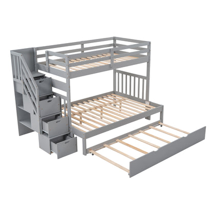 Twin over Twin/Full Bunk Bed with Twin Size Trundle (Gray)(OLD SKU :LP000025AAE)