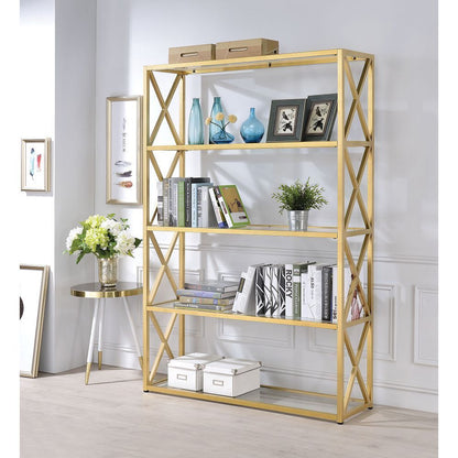 ACME Milavera Bookshelf in Gold & Clear Glass 92460