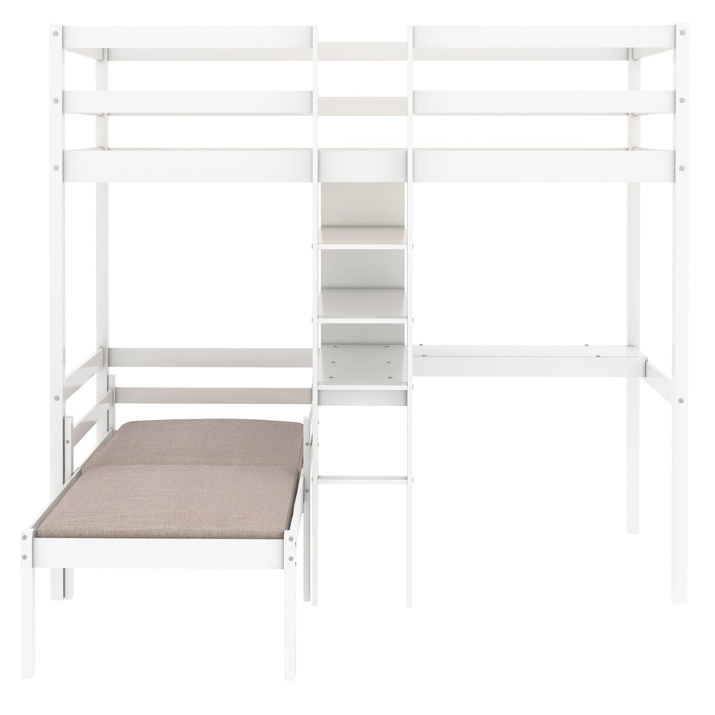 Convertible Loft Bed with L-Shape Desk, Twin Bunk Bed with Shelves and Ladder, White(OLD SKU:SM000209AAK-1)