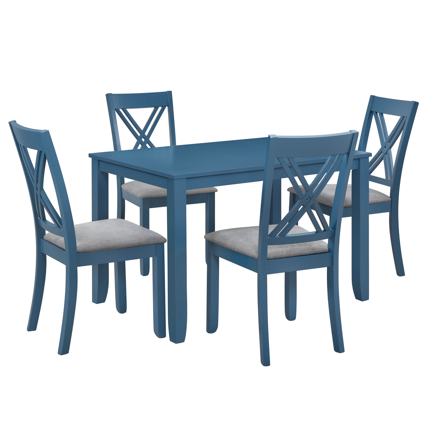 TOPMAX Rustic Minimalist Wood 5-Piece Dining Table Set with 4 X-Back Chairs for Small Places, Blue