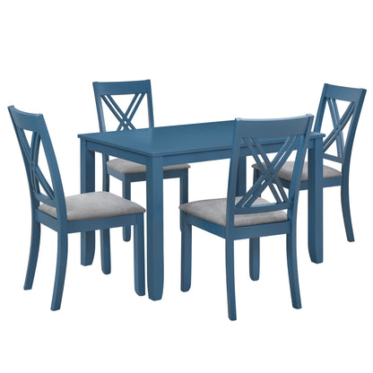 TOPMAX Rustic Minimalist Wood 5-Piece Dining Table Set with 4 X-Back Chairs for Small Places, Blue