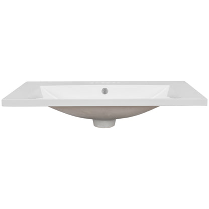 30" Single Bathroom Vanity Top with White Basin, 3-Faucet Holes, Ceramic