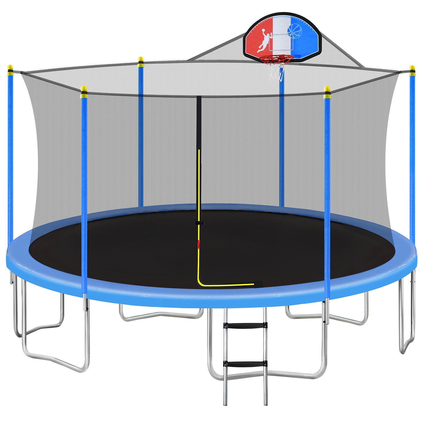 15FT Trampoline for Kids with Safety Enclosure Net, Basketball Hoop and Ladder, Easy Assembly Round Outdoor Recreational Trampoline