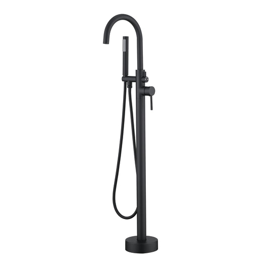 Freestanding Bathtub Faucet With Sprayer Floor Mount Tub Faucets Tub Filler With Hand Shower, Matte Black