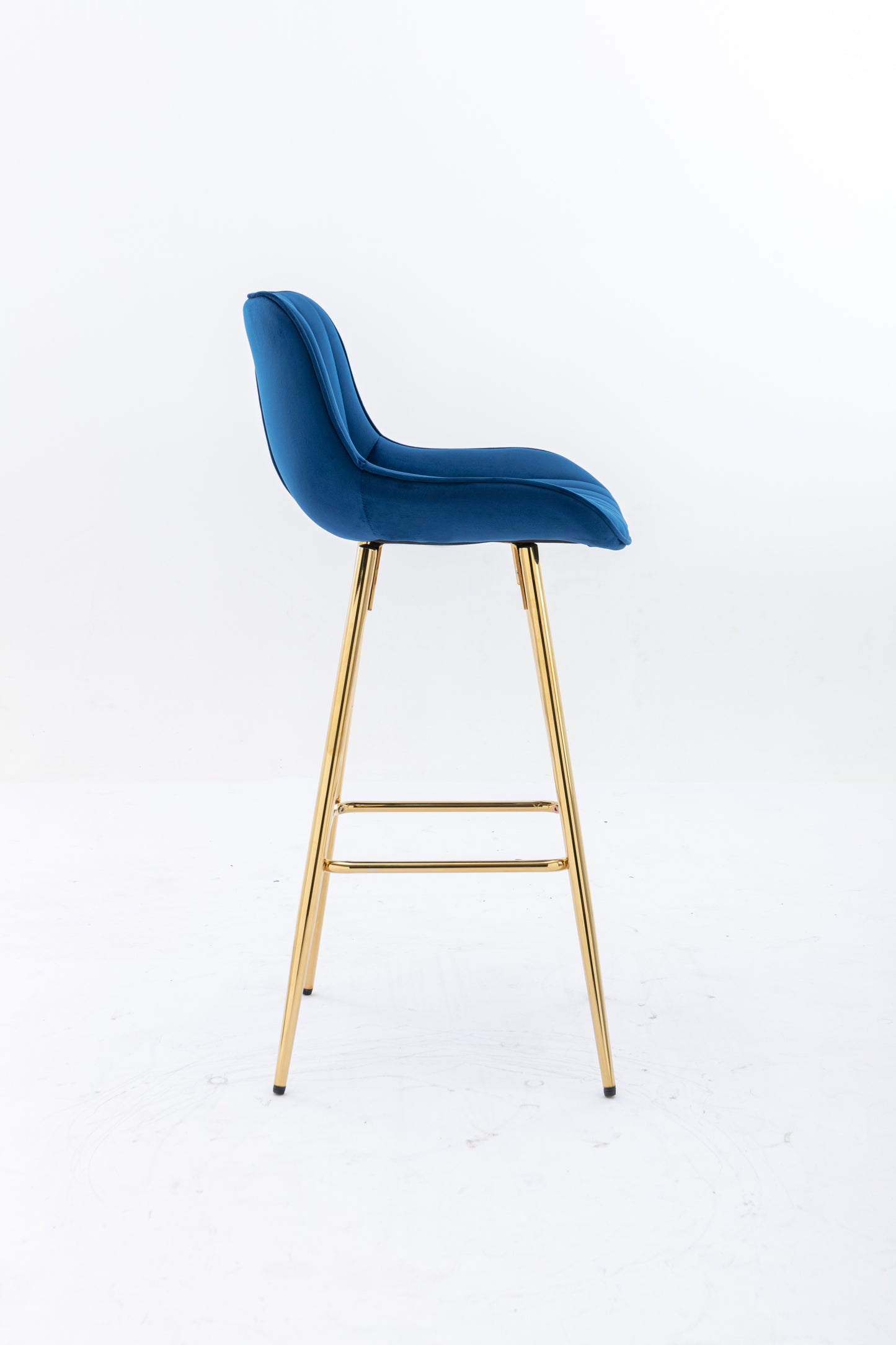 30 inch Set of 2 Bar Stools,with Chrome Footrest Velvet Fabric Counter Stool Golden Leg Simple High Bar Stool,BLUE