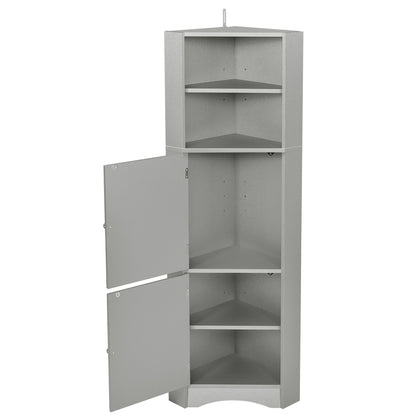 Tall Bathroom Corner Cabinet, Freestanding Storage Cabinet with Doors and Adjustable Shelves, MDF Board, Gray