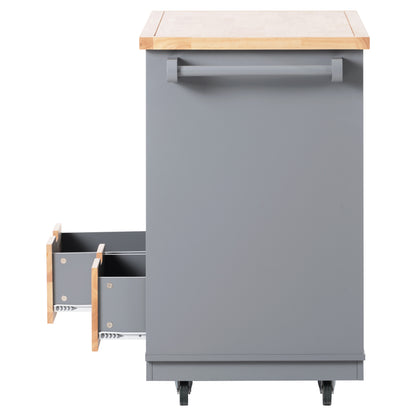 Kitchen Cart Rolling Mobile Kitchen Island Solid Wood Top, Kitchen Cart With 2 Drawers,Tableware Cabinet（Grey Blue）