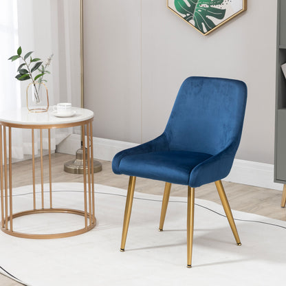 Dining Chairs Set of 2 Upholstered Mid-Century Modern Velvet Accent Desk Chair with Gold Legs for Kitchen Living Room Blue