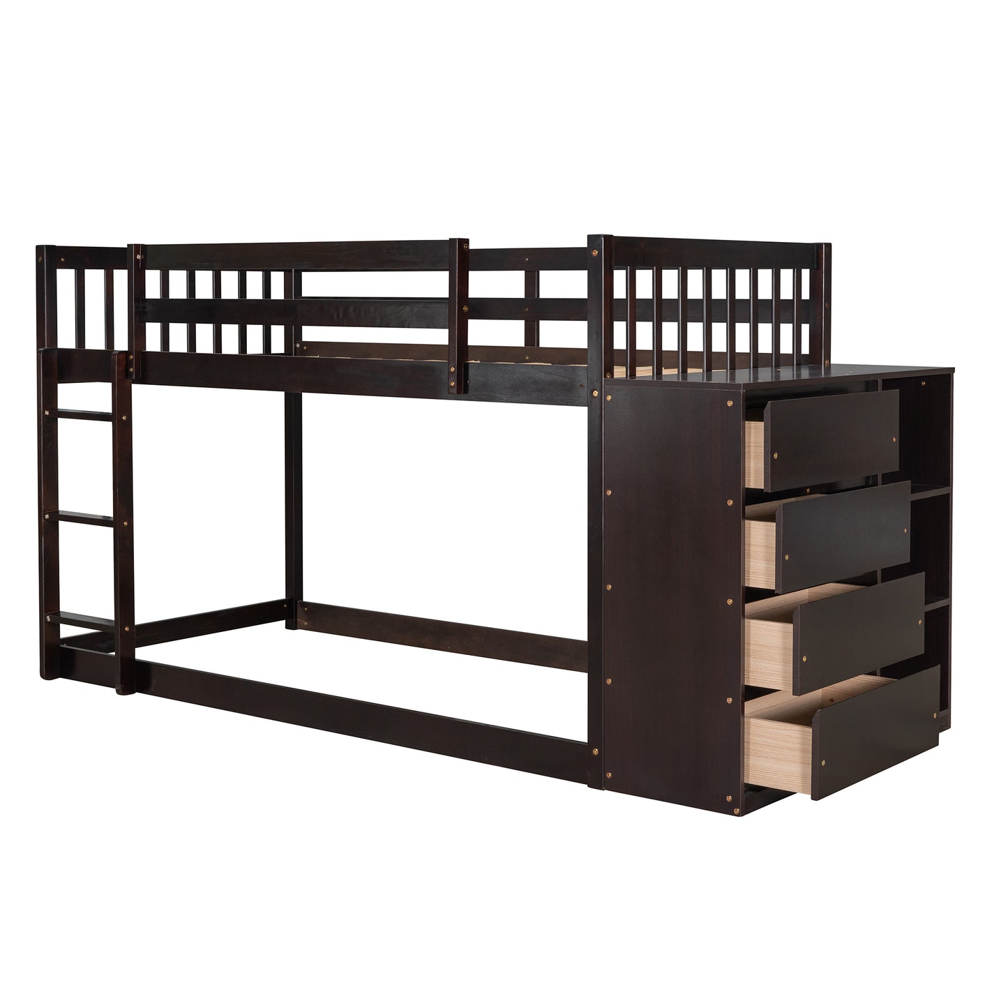 Twin over Twin Bunk Bed with 4 Drawers and 3 Shelves-Espresso（OLD SKU: LP000067AAP）