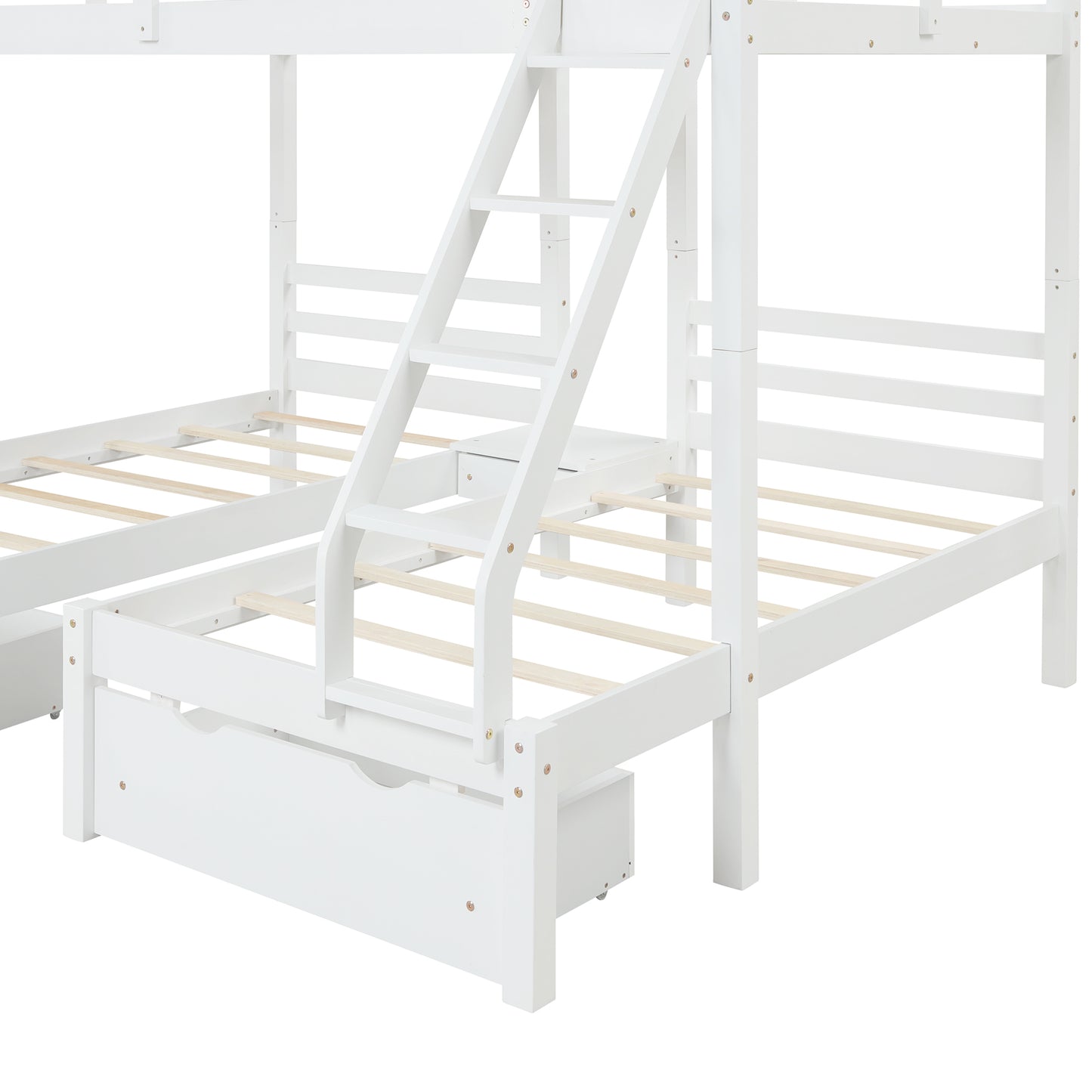 Solid Wood Full over  Twin & Twin Bunk Bed with 3 Storage Drawers, White (96.8”x79”x68.3”)