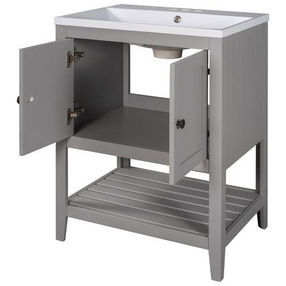 [VIDEO] 24" Grey Modern Sleek Bathroom Vanity Elegant Ceramic Sink with Solid Wood Frame Open Style Shelf (OLD SKU: JL000001AAE)