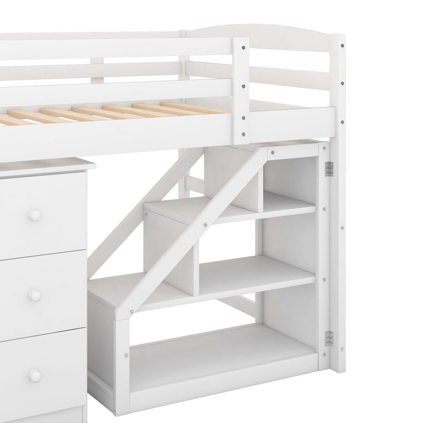 Twin Size Loft Bed with Multifunctional Movable Built-in Desk and and Staircase,White(OLD SKU:GX000925AAK)