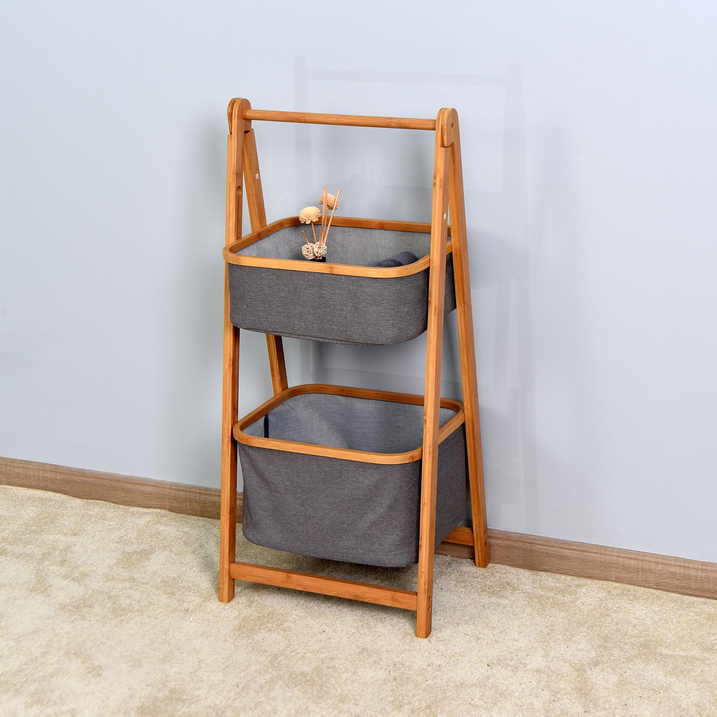 Living Room 2-Tier Storage Rack Bedroom Bamboo Rack 17.32 x 13 x 38.9 inch